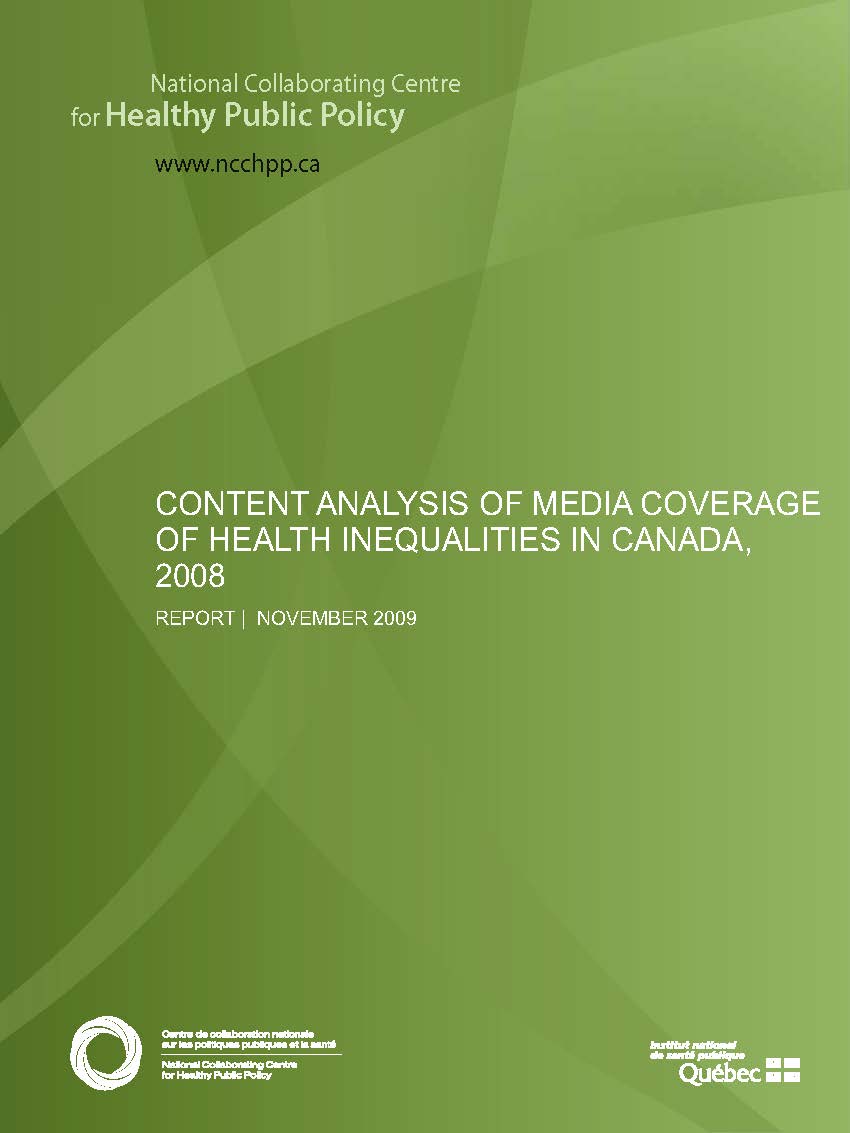 Content Analysis of Media Coverage of Health Inequalities in Canada, 2008
