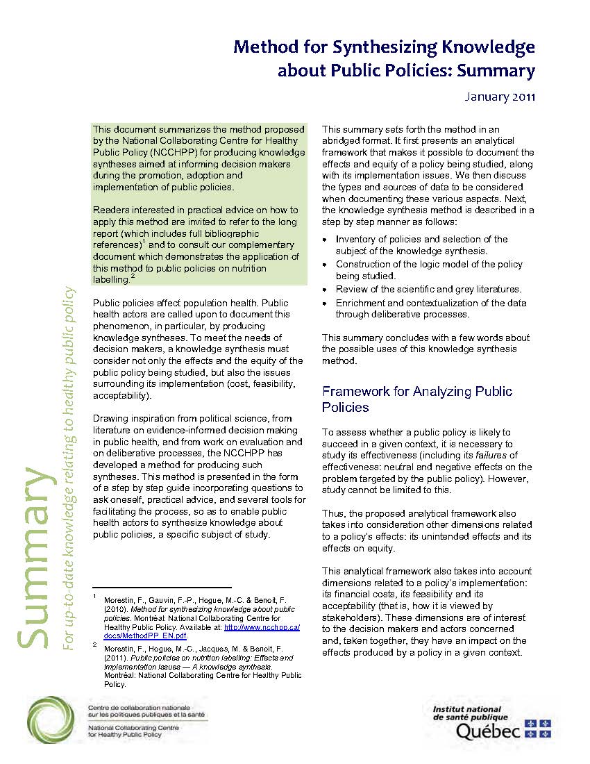 Summary – Method for Synthesizing Knowledge about Public Policies