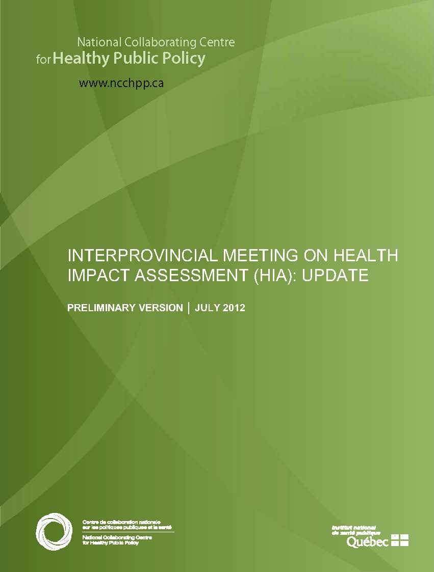 Interprovincial Meeting on Health Impact Assessment (HIA): Update