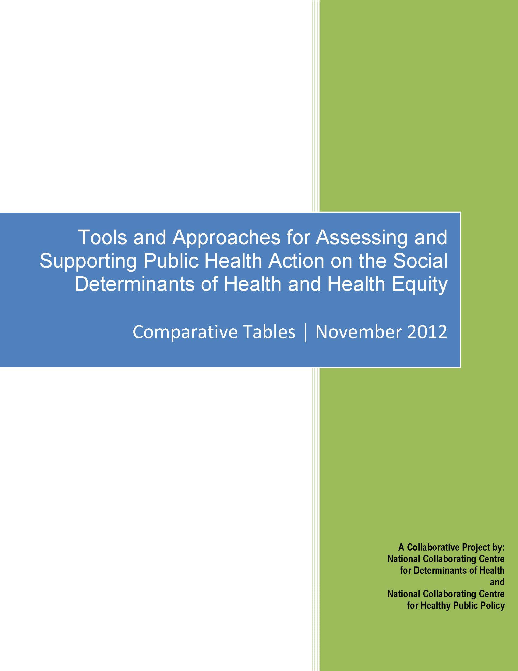 Tools and Approaches for Assessing and Supporting Public Health Action on the Social Determinants of Health and Health Equity