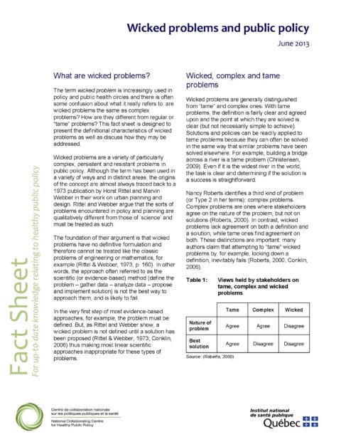 Wicked Problems And Public Policy - National Collaborating Centre For ...