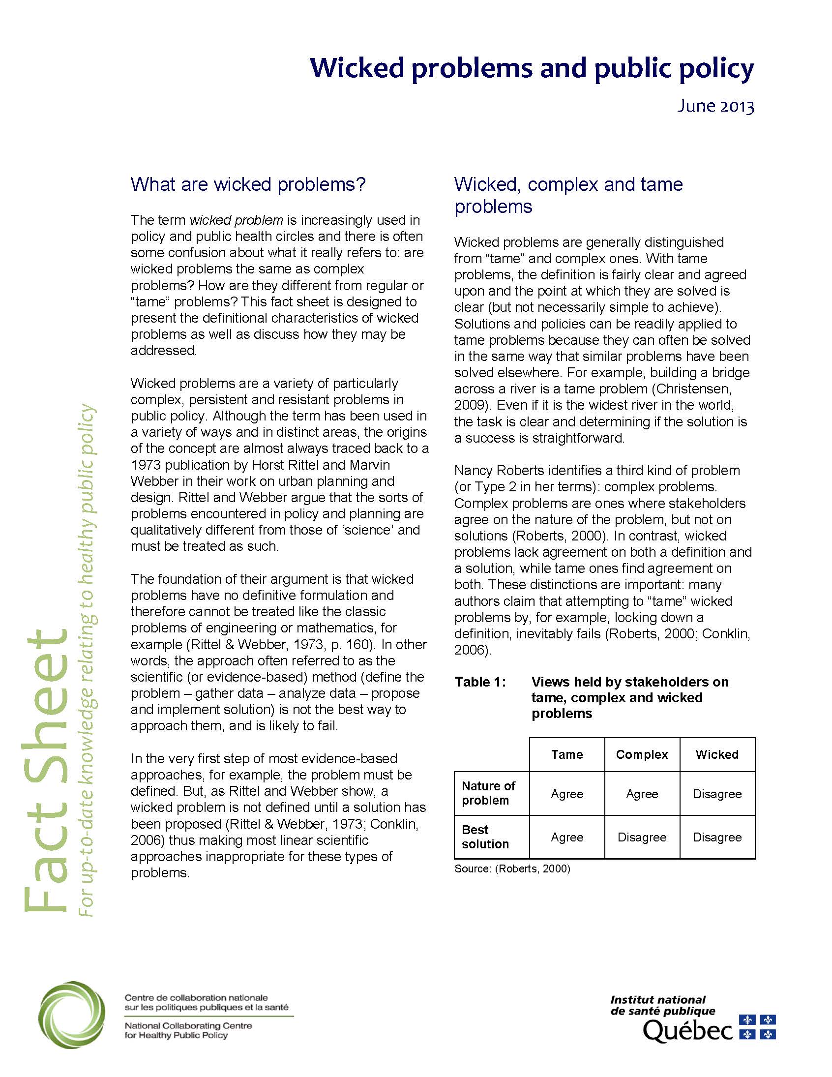 Wicked Problems and Public Policy