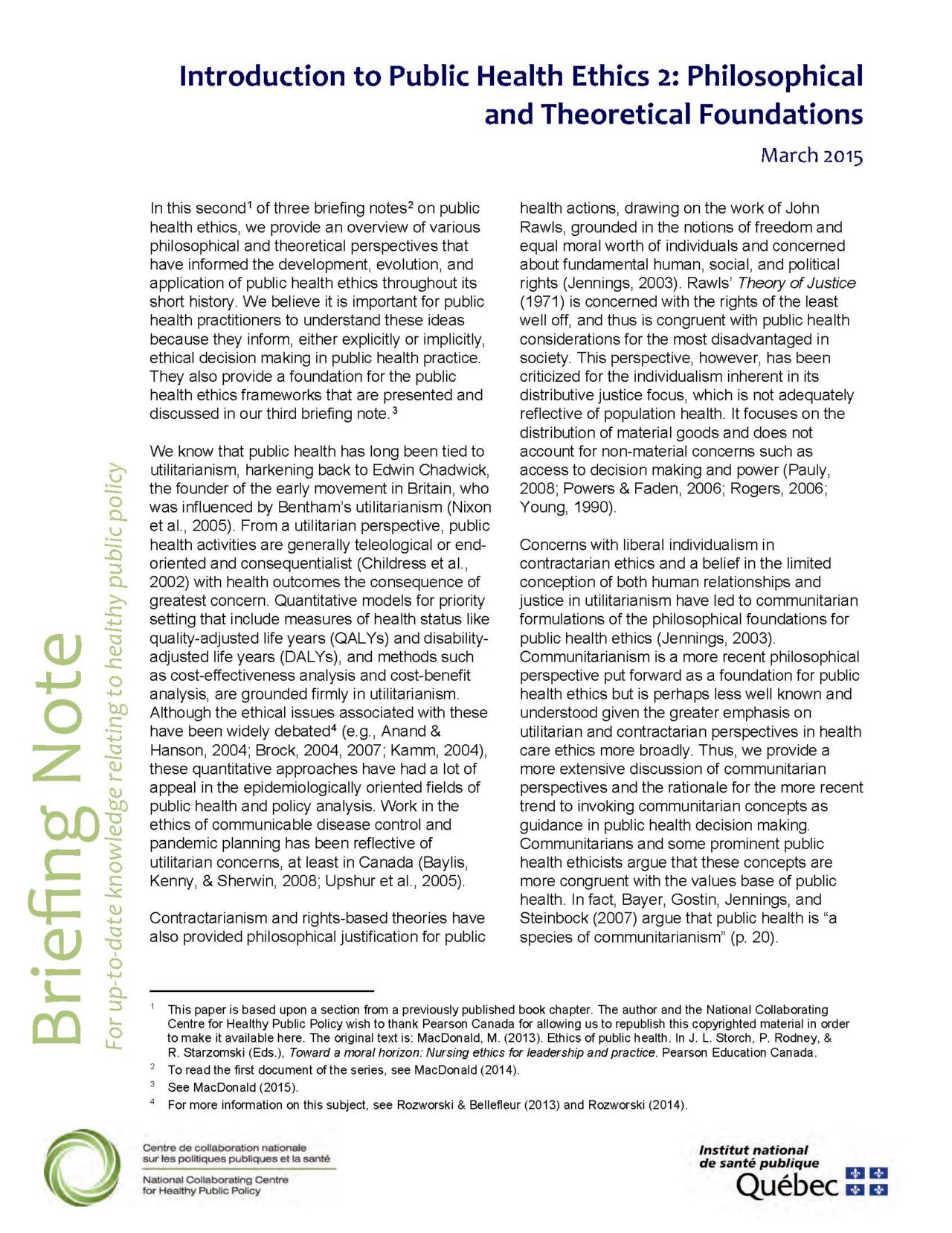 Introduction to Public Health Ethics 2: Philosophical and Theoretical ...