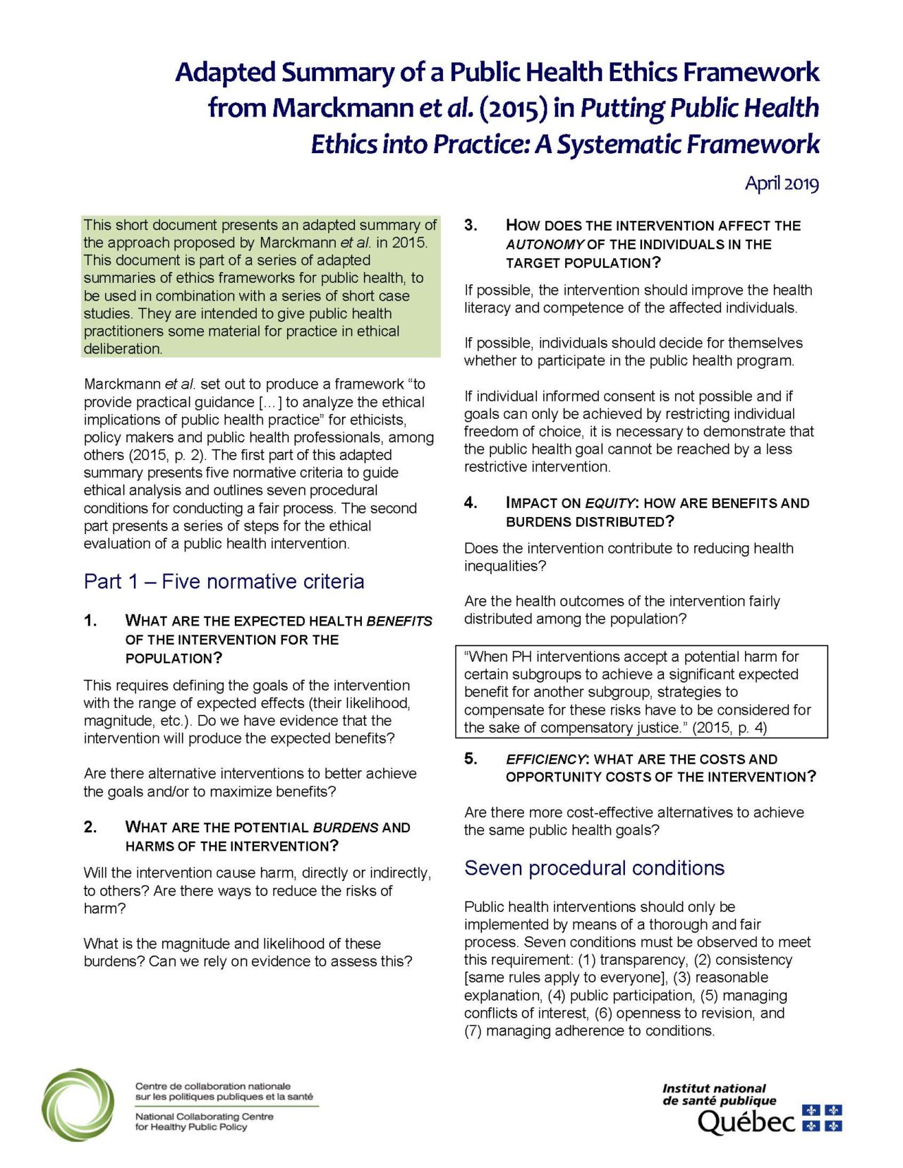 Collection Of Adapted Summaries Of Public Health Ethics Frameworks And   2019 Eth Frame Marckmann En 1280x1656 