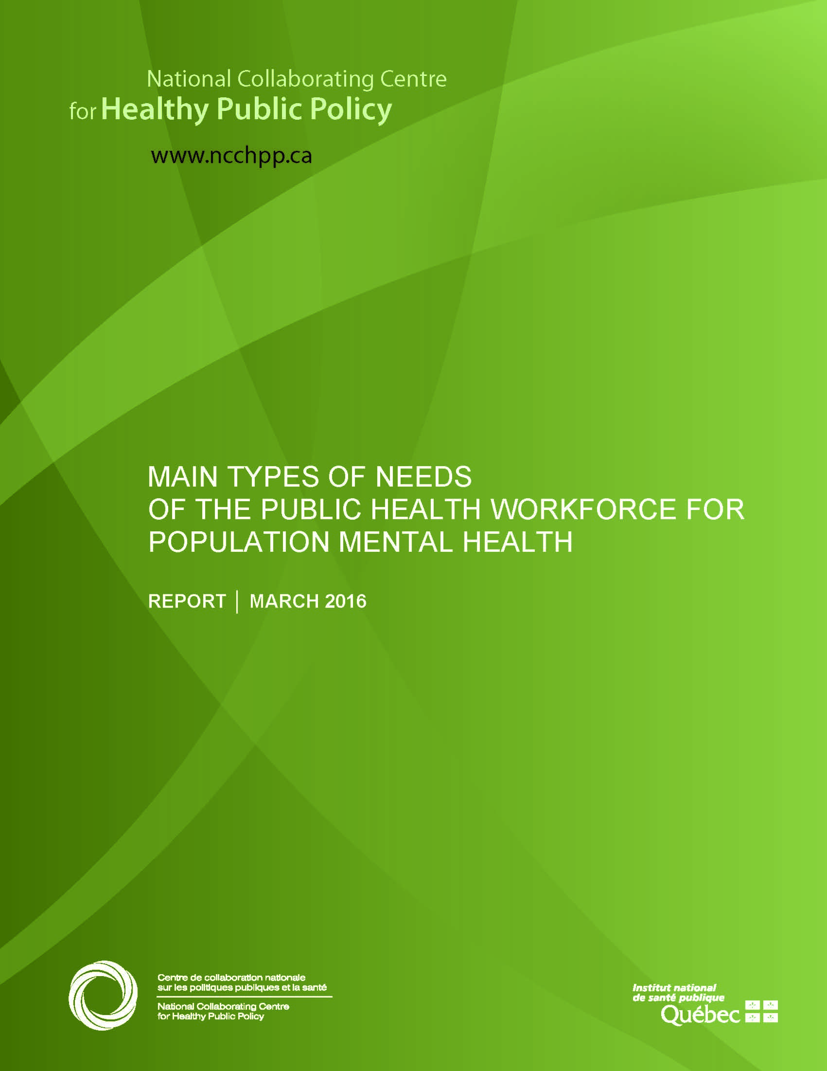 Main Types of Needs of the Public Health Workforce for Population Mental Health
