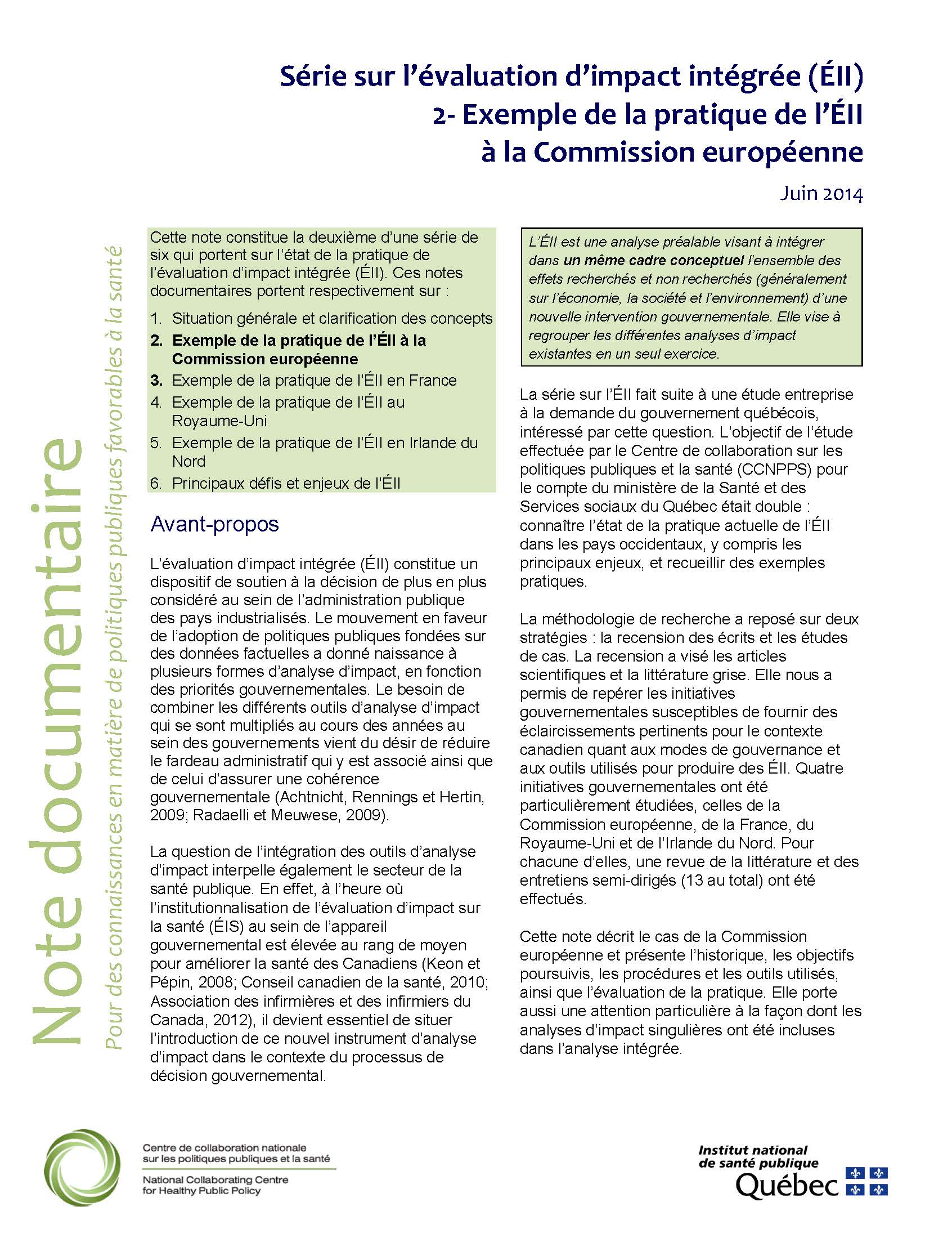Série sur l’évaluation d’impact intégrée (ÉII). 2-Exemple de la pratique de l’ÉII à la Commission européenne
