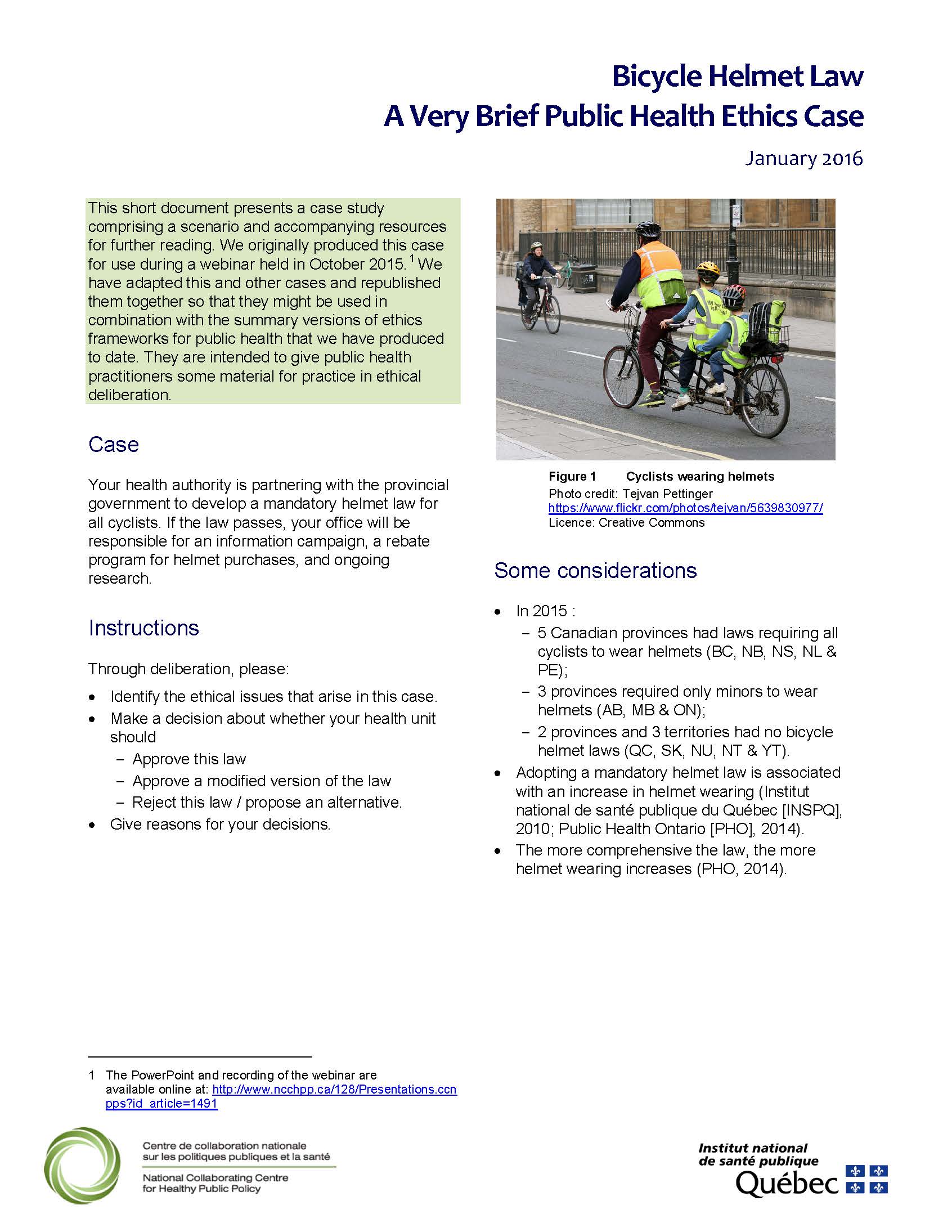 Collection Of Adapted Summaries Of Public Health Ethics Frameworks And   2016 Eth Case Helmet En 