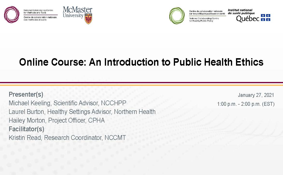 Webinar – Online Course: An Introduction to Public Health Ethics ...