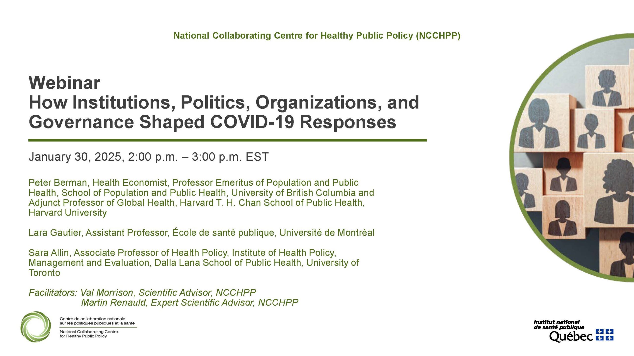 Image of the first slide of the powerpoint presentation used in the webinar How Institutions, Politics, Organizations, and Governance Shaped COVID-19 Responses