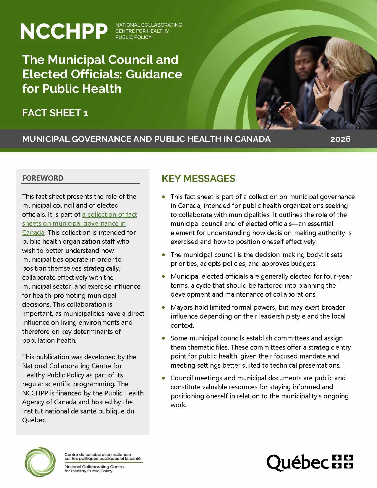 The Municipal Council and Elected Officials: Guidance for Public Health