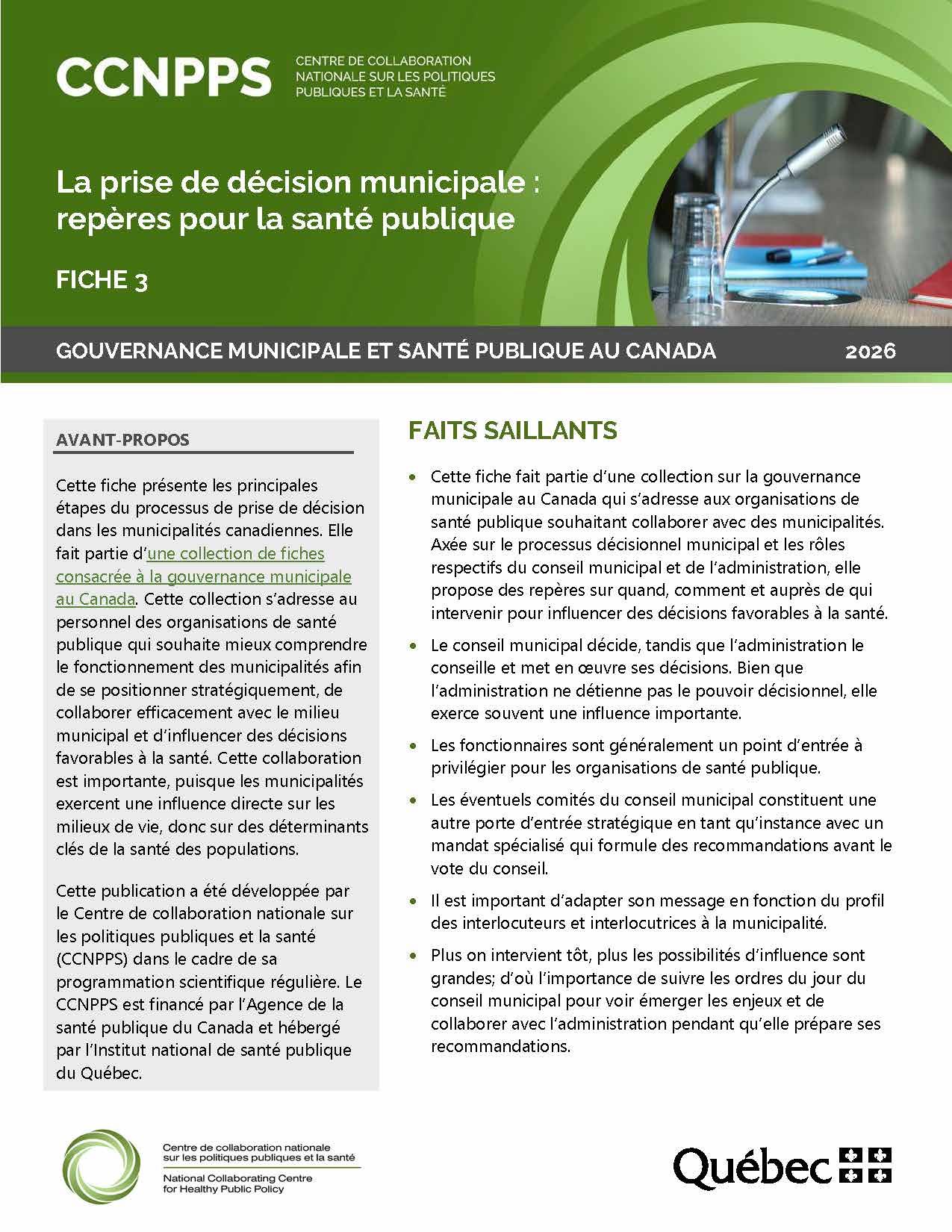 La prise de décision municipale : repères pour la santé publique